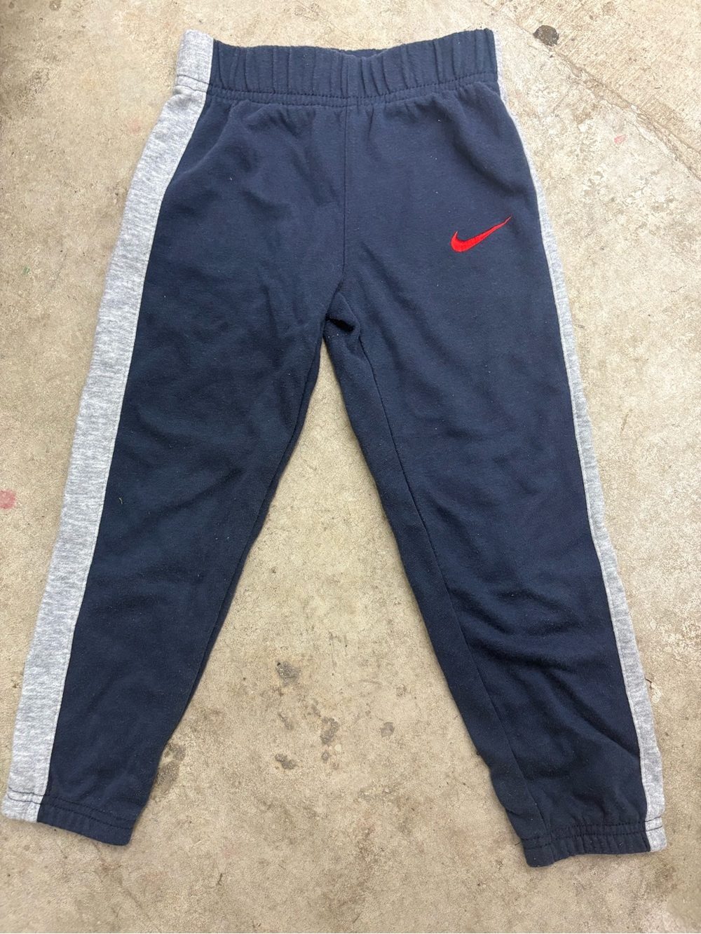 Nike Boys Size 5 Fleece Sweatpants Blue/Gray Side Stripe Red Swoosh Pull-On - Picture 5 of 8